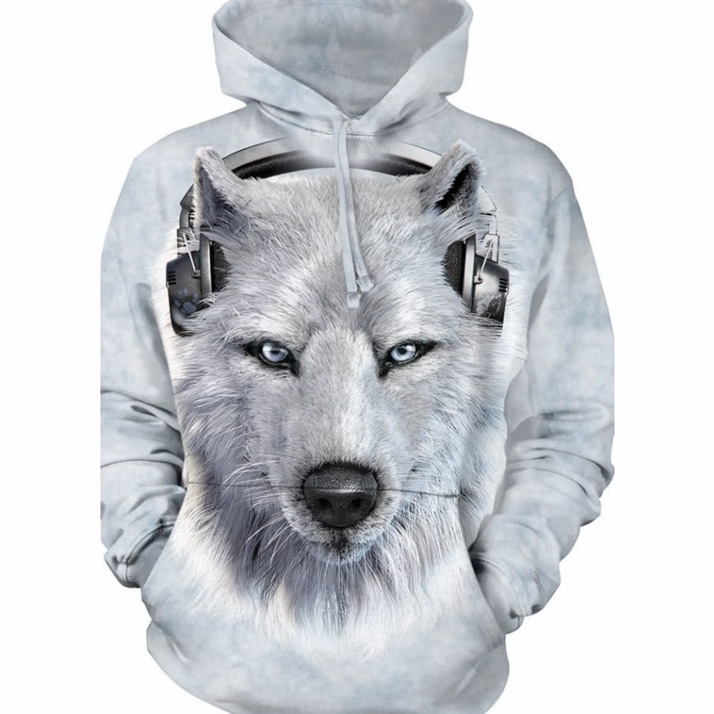 Y2K The Mountain Unisex Tie Dye White Wolf Music Gamer Hoodie Sweater SMALL